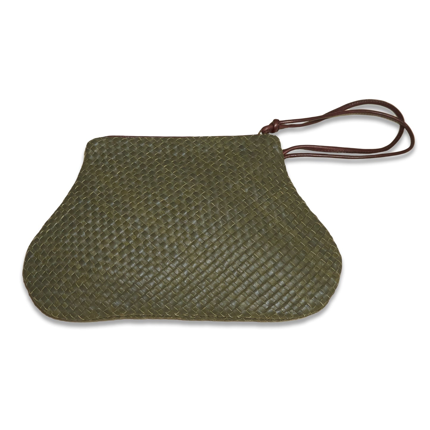 GOURDE POUCH TISSE - Handwoven Leather | Light Olive Green