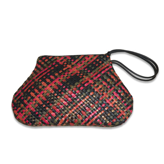 GOURDE POUCH TISSE - Handwoven Leather | Mix Reds