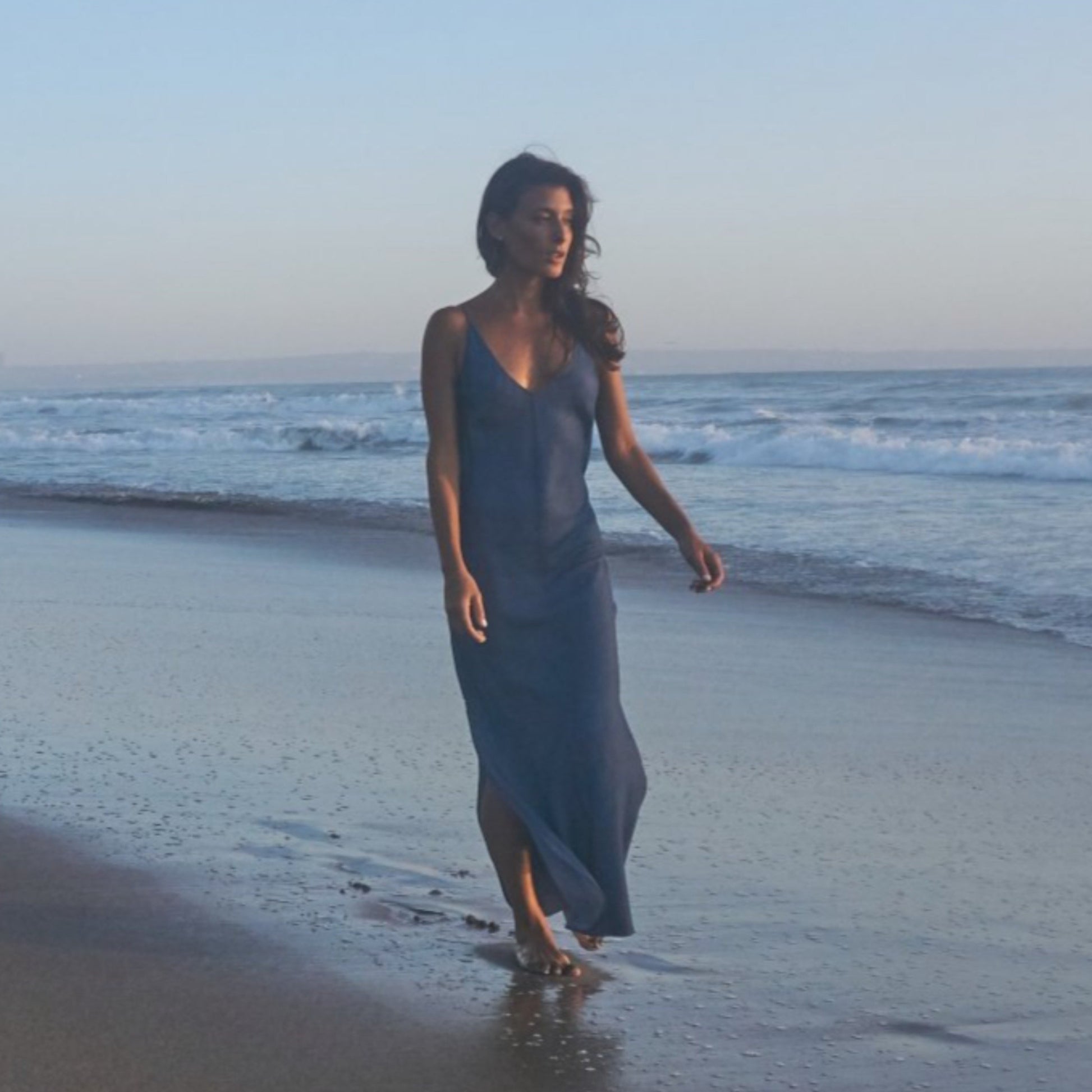 RINKI V LONG SLIP DRESS - Tencel Denim
