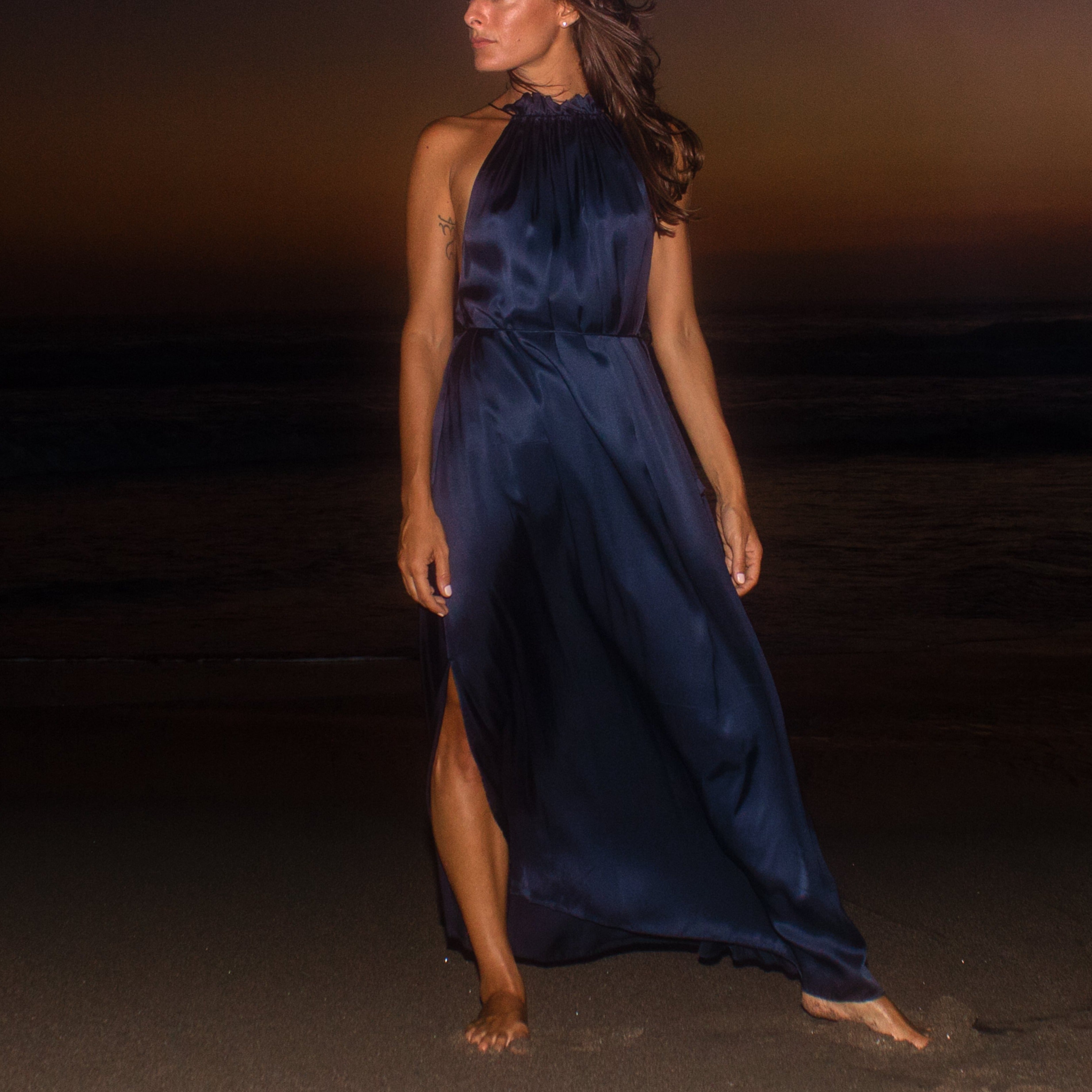 Midnight blue hotsell halter gown