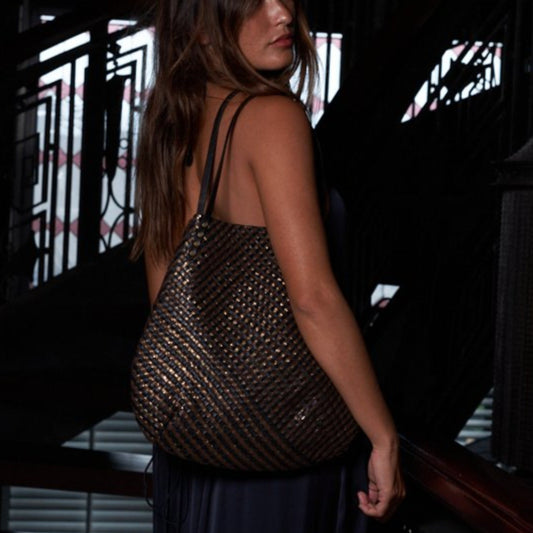 SIMPLY FIVE TOTE - Woven Leather | Black Gold