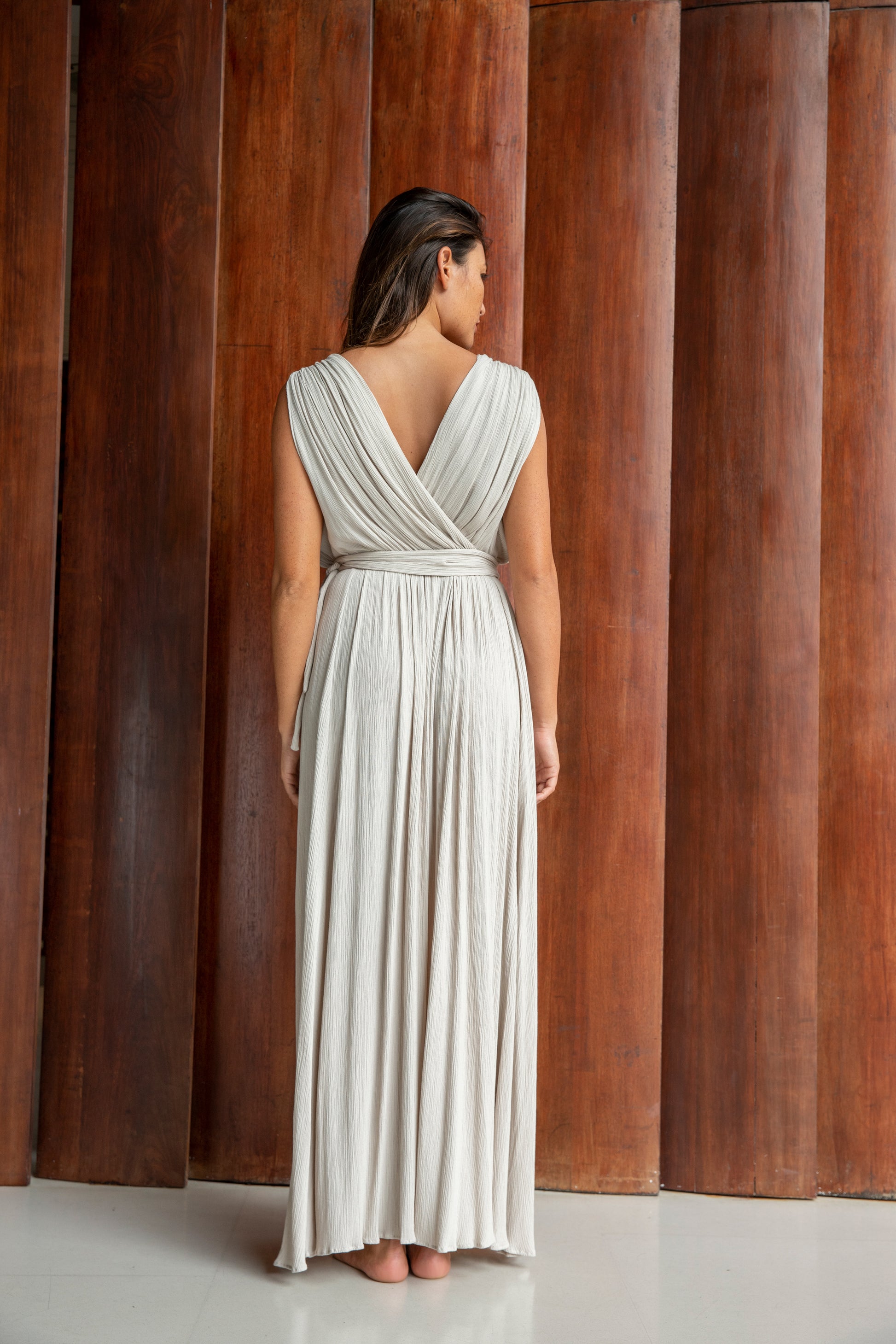 long criss cross dress Shirred Shoulder Criss Cross Back Maxi Dress with Front Slit