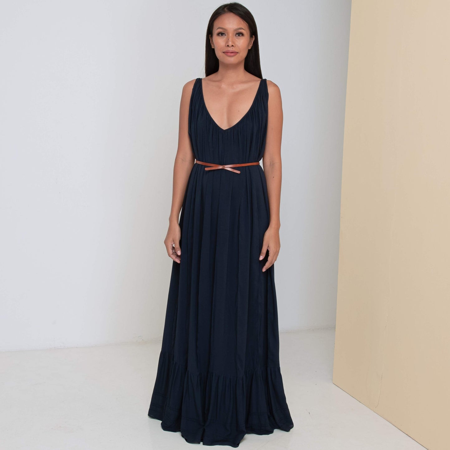 LONG V FLOW DRESS - Rayon Voile | Midnight Blue