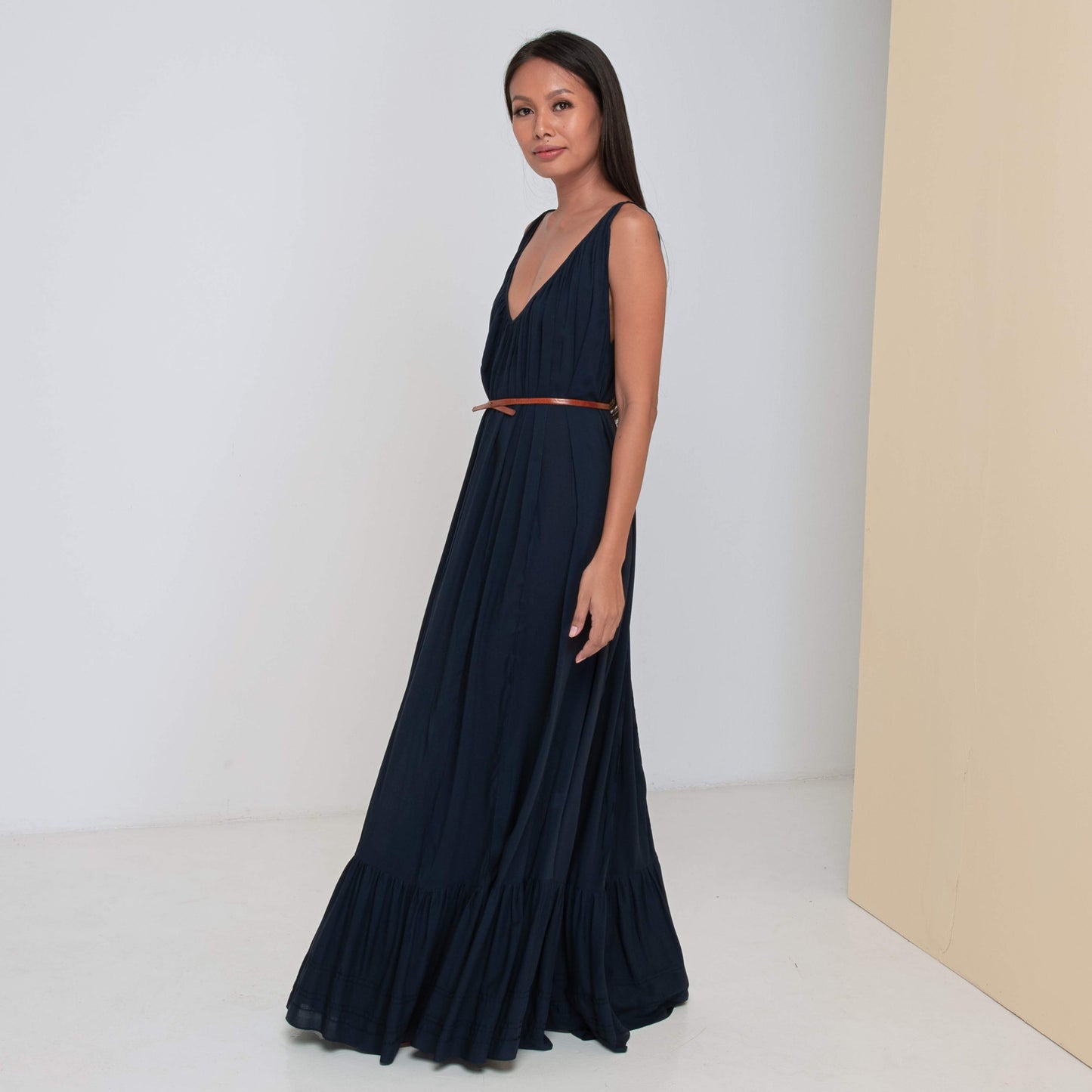 LONG V FLOW DRESS - Rayon Voile | Midnight Blue