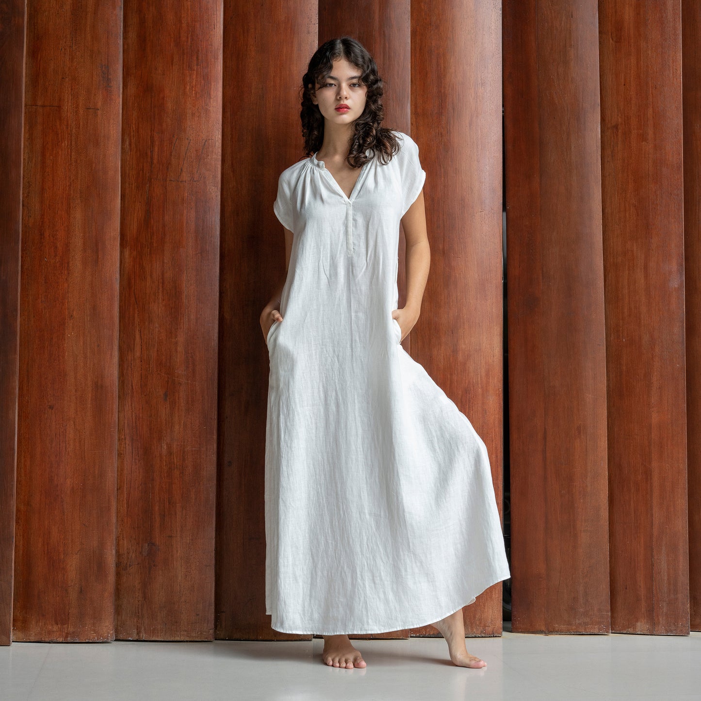 ADELE LONG DRESS - Linen | Off White ADELE LONG DRESS - Linen | Off White
