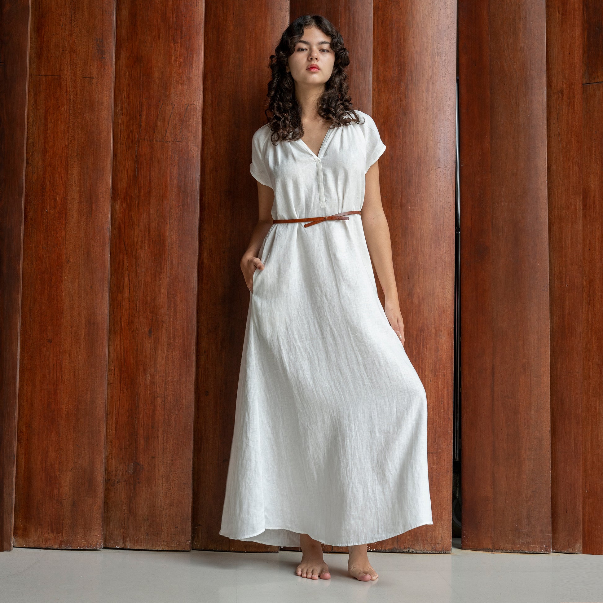 ADELE LONG DRESS - Linen | Off White ADELE LONG DRESS - Linen | Off White