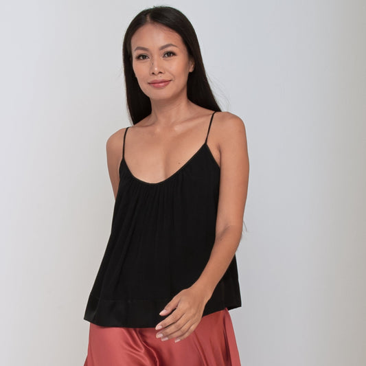 RINKI FLOW CAMISOLE - Rayon Fujette Crepe and Rayon Viscose Satin | Black