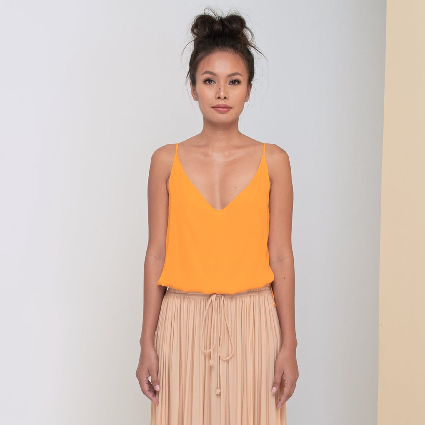 RINKI V STRING CAMISOLE - Rayon Fujette Crepe | Sunflower Yellow