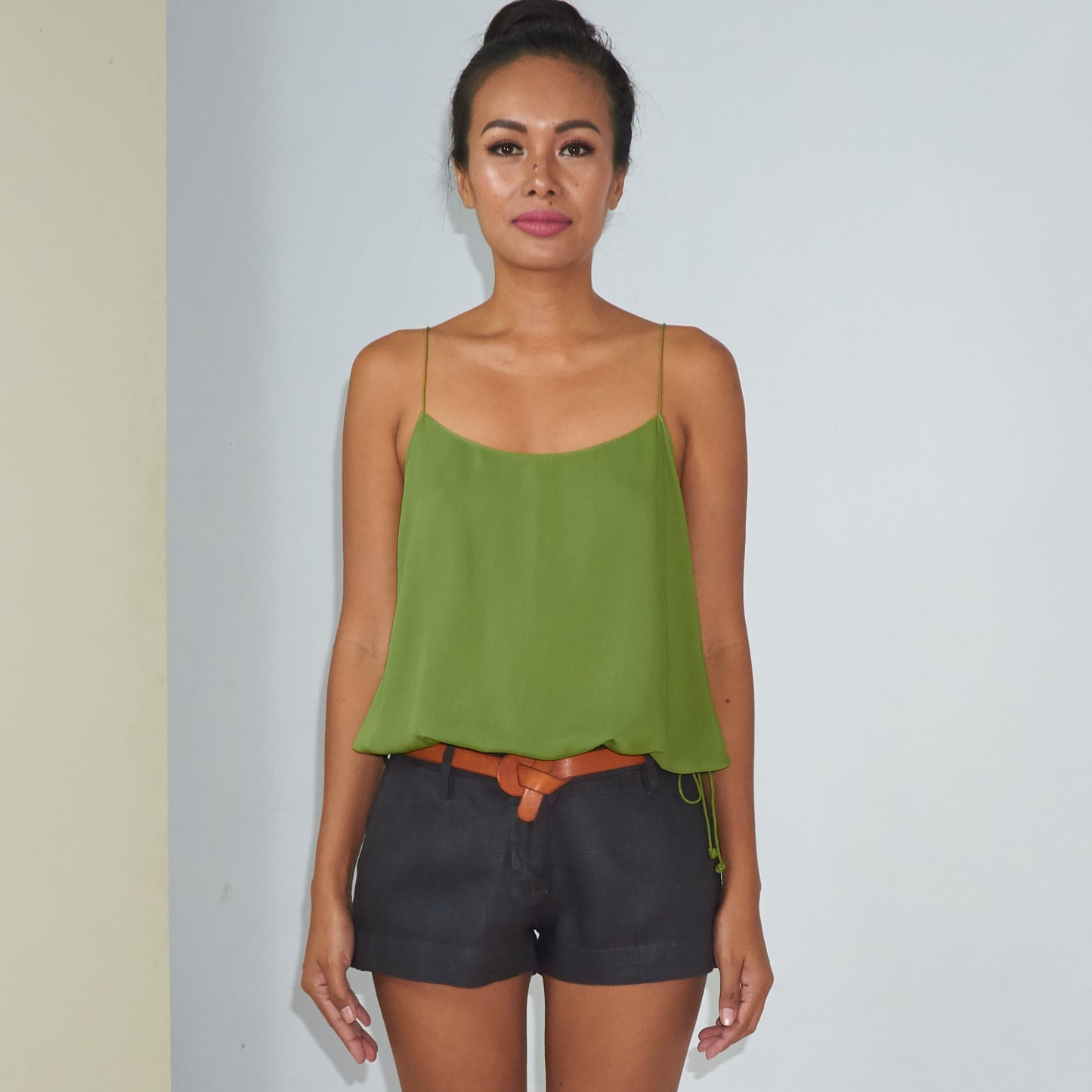 RINKI STRING CAMISOLE - Rayon Voile | Moss Green