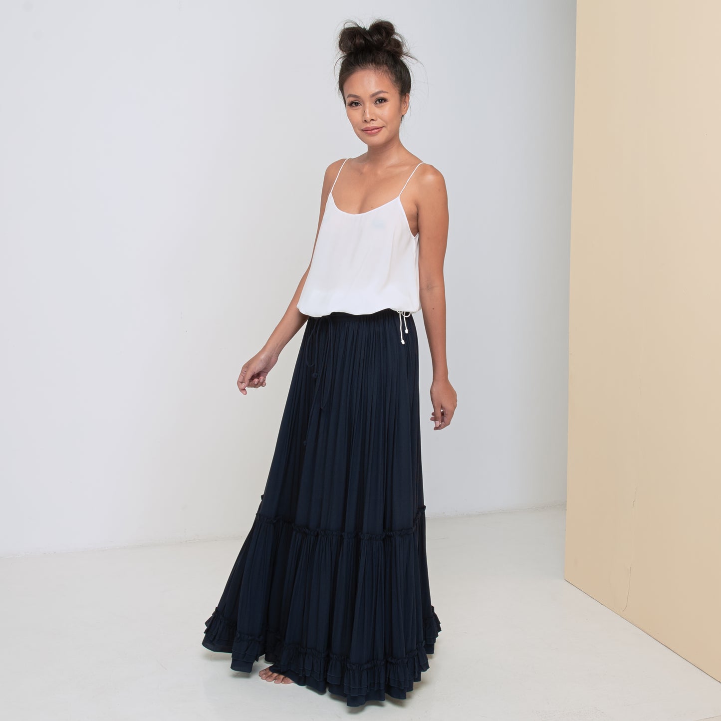 LONG RUFFLED SKIRT - Rayon Voile | Midnight Blue