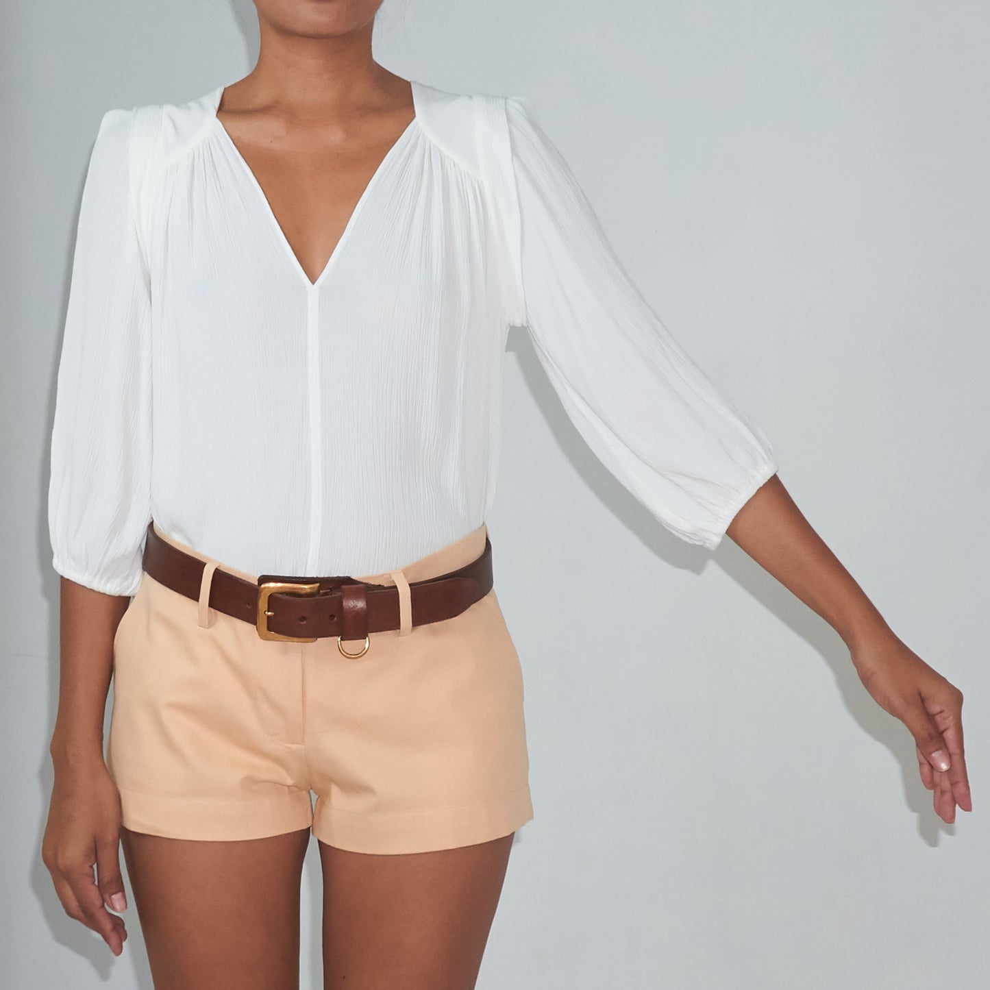 TRANSIT 3/4 SLEEVE TOP - Crinkled Rayon | Off White