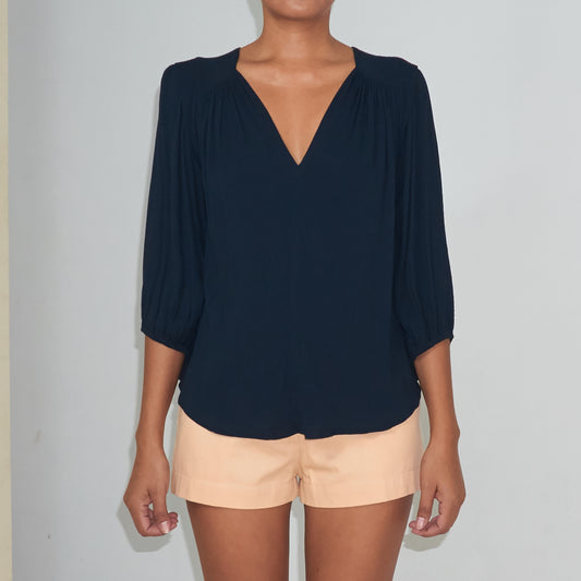 TRANSIT 3/4 SLEEVE TOP - Crinkled Rayon | Midnight Blue