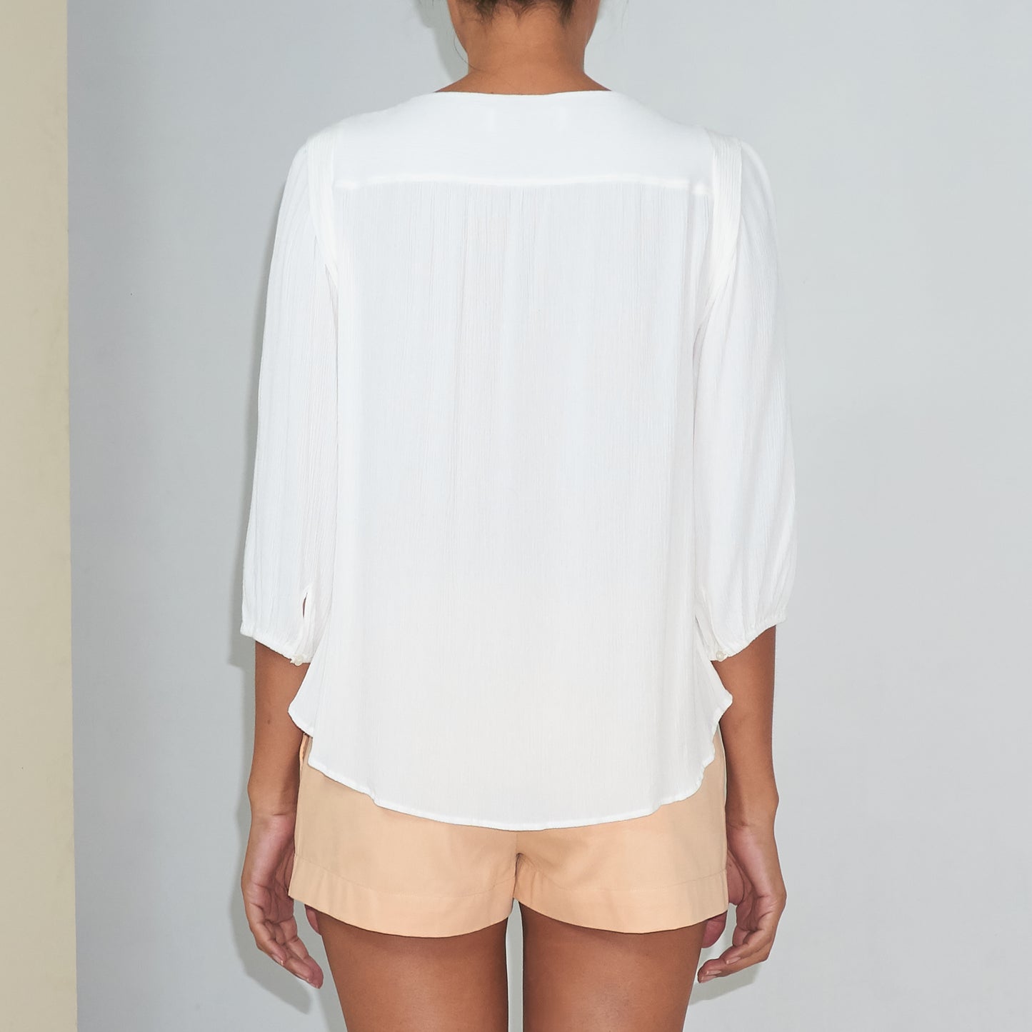 TRANSIT 3/4 SLEEVE TOP - Crinkled Rayon | Off White