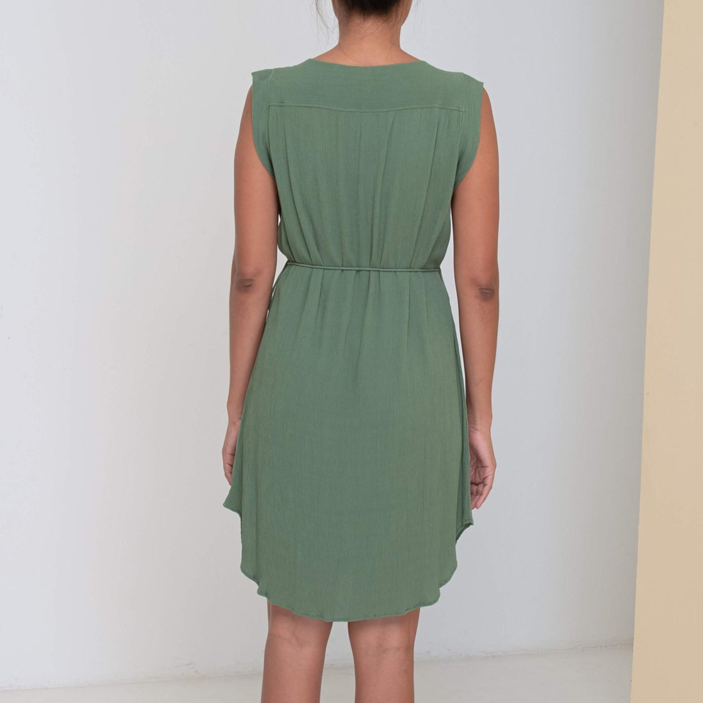 TRANSIT SLEEVELESS DRESS - Crinkled Rayon | Light Olive Green