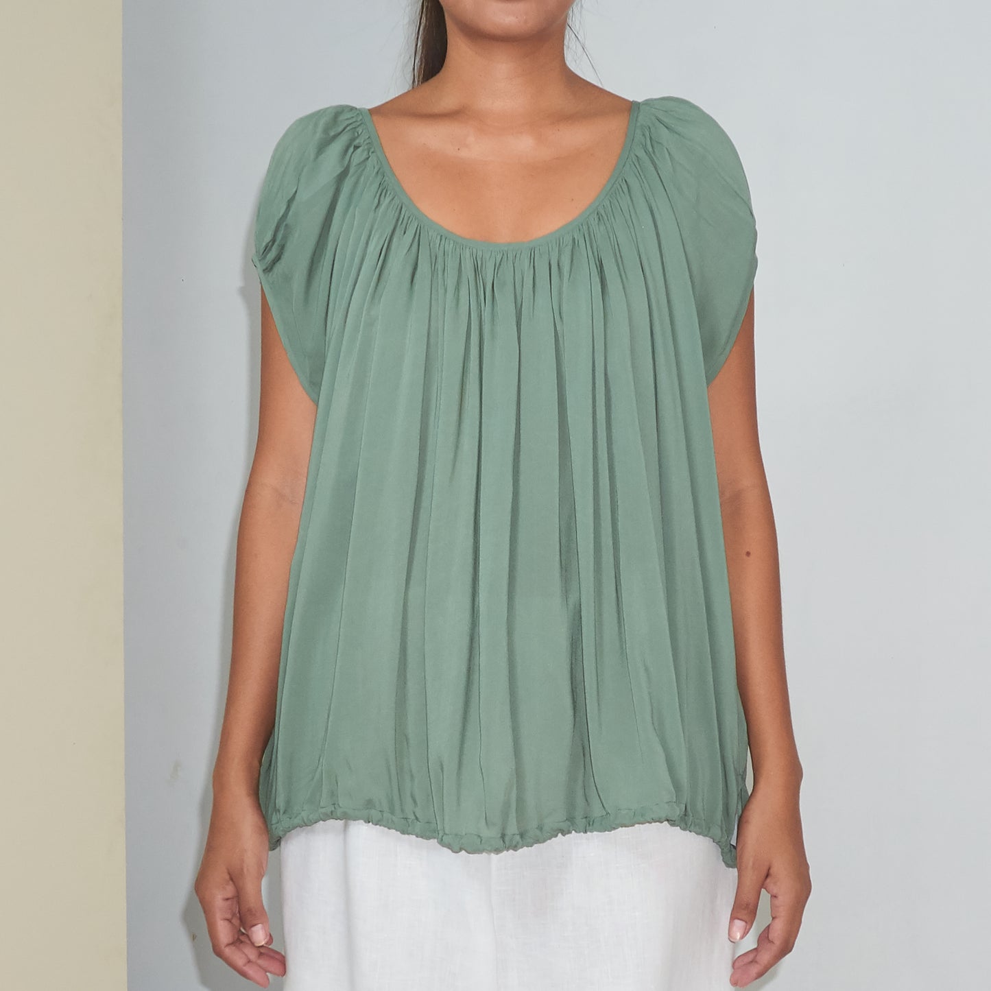 U-FLOW TOP - Rayon Voile | Light Olive Green