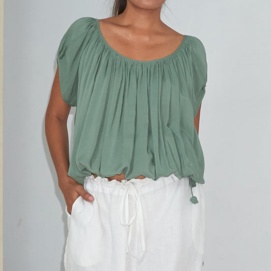 U-FLOW TOP - Rayon Voile | Light Olive Green